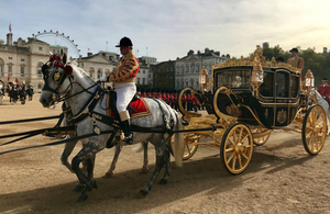 Her Majesty The Queen and King Willem Alexander leaving Horseguards Parade in a carriage