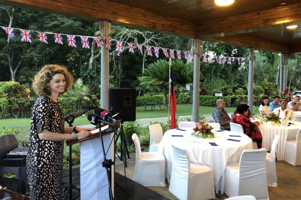 British High Commissioner Laura Clarke speaking at Villa Vailima