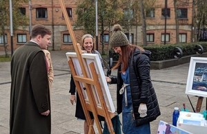 Picture of Baroness Fairhead attending a business roadshow event in Belfast