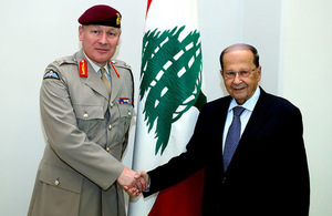 General Sir John Lorimer, the UK's Defence Senior Adviser on the Middle East, with President Aoun