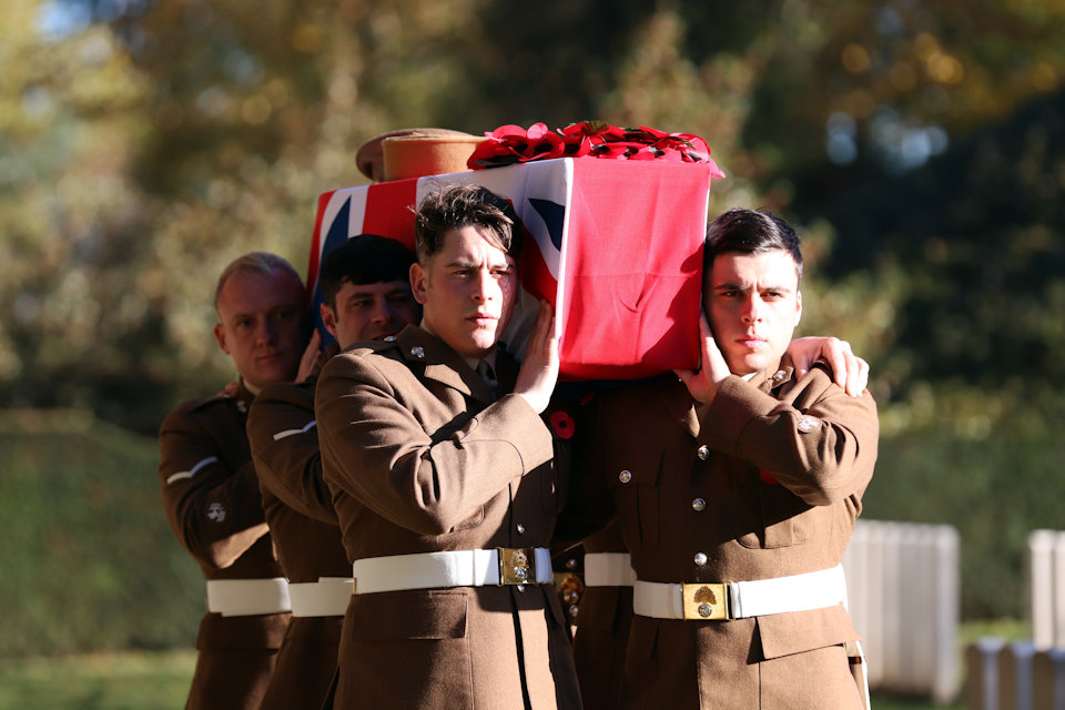 The Royal Regiment of Fusiliers who formed the bearer party take the unknown British soldier to his final resting place, Crown Copyright, All rights reserved