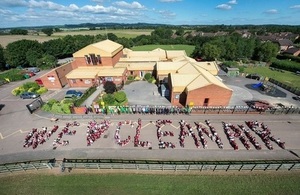 Aerial photo of school's clean air day activity