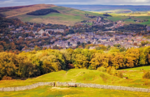 View of Buxton village in autumn season in National Peak District in UK.