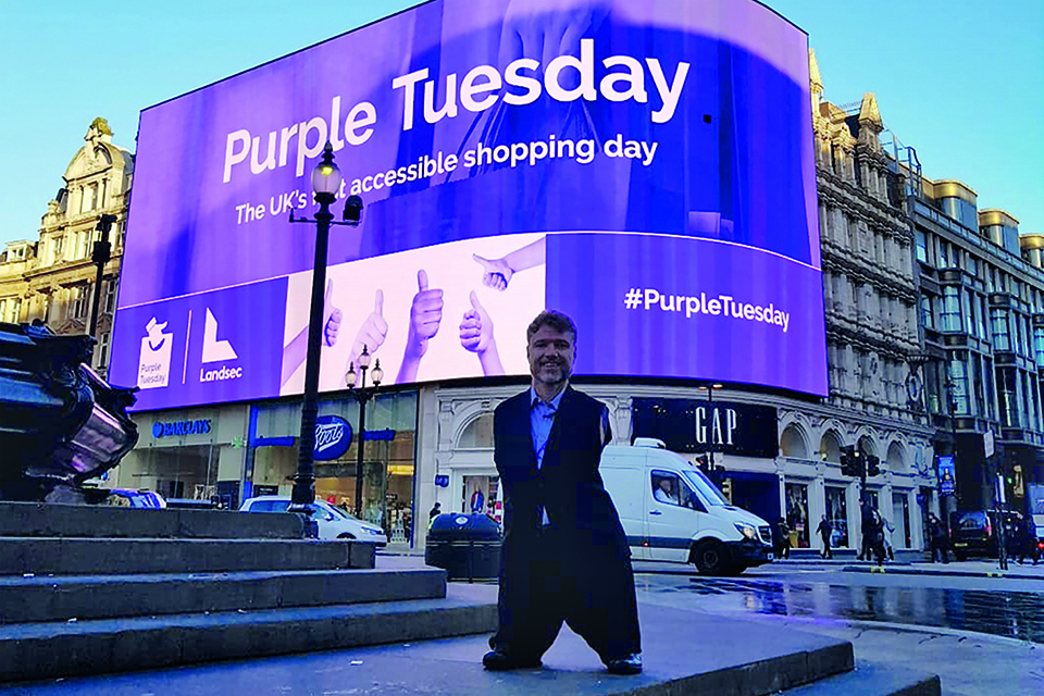 Purple Tuesday campaign founder Mike Adams OBE at Piccadilly Lights, London, Tuesday 13 November 2018