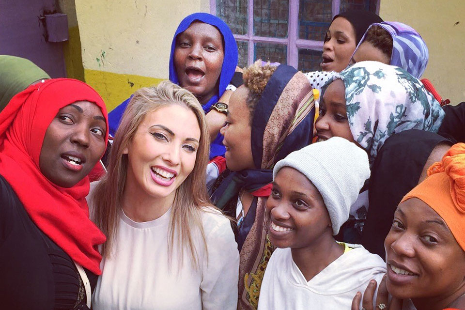 Sophie Lott with girls in Kenya