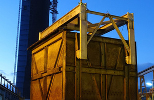 Skip being retrieved from the Pile Fuel Storage Pond at Sellafield