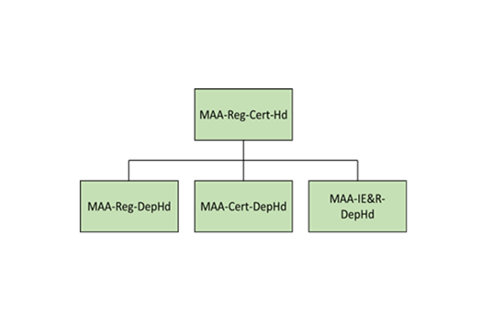 The international engagement & recognition reporting structure. Lead by MAA-Reg-Cert-Hd with MAA-Reg-DepHd, MAA-Cert_DepHd and MAA-IE&R-DepHd.