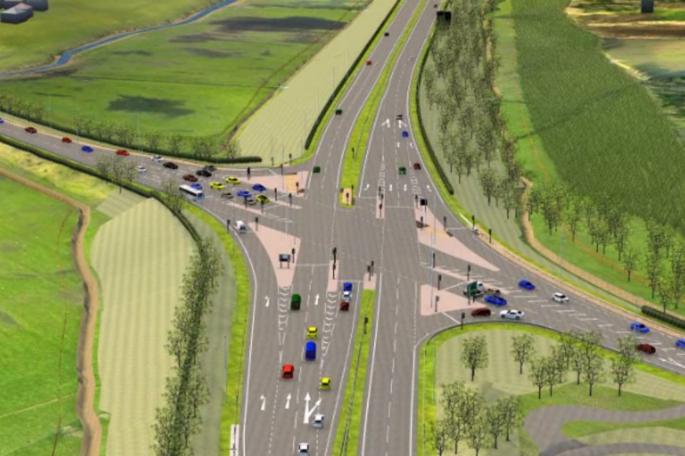 An aerial view of the proposed Poulton junction of the new A585 bypass
