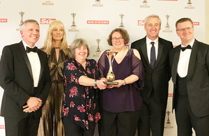 Pictured: Dstl's Chief Executive Gary Aitkenhead, actress Joely Richardson, Dstl's Wendy Butcher, Helen Jones, journalist Mark Austin and Dstl's Dr Roman Lukaszewski