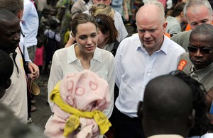 Foreign Secretary William Hague and UNHCR Special Envoy Angelina Jolie visit Lac vert camp, March 2013