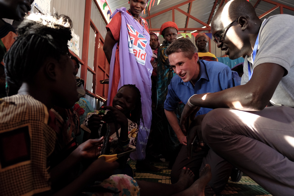 Gavin Williamson visiting a UK aid funded female only safe space which has been created for victims of sexual violence.