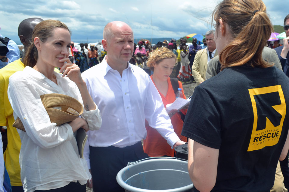 William Hague and Angelina Jolie at Nzolo displacement camp, near Goma, eastern Democratic Republic of Congo.