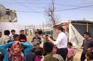 British Ambassador with Syrian refugee children in Lebanon