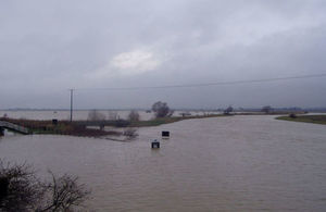 Branston Island flood reservoir in use and full of water