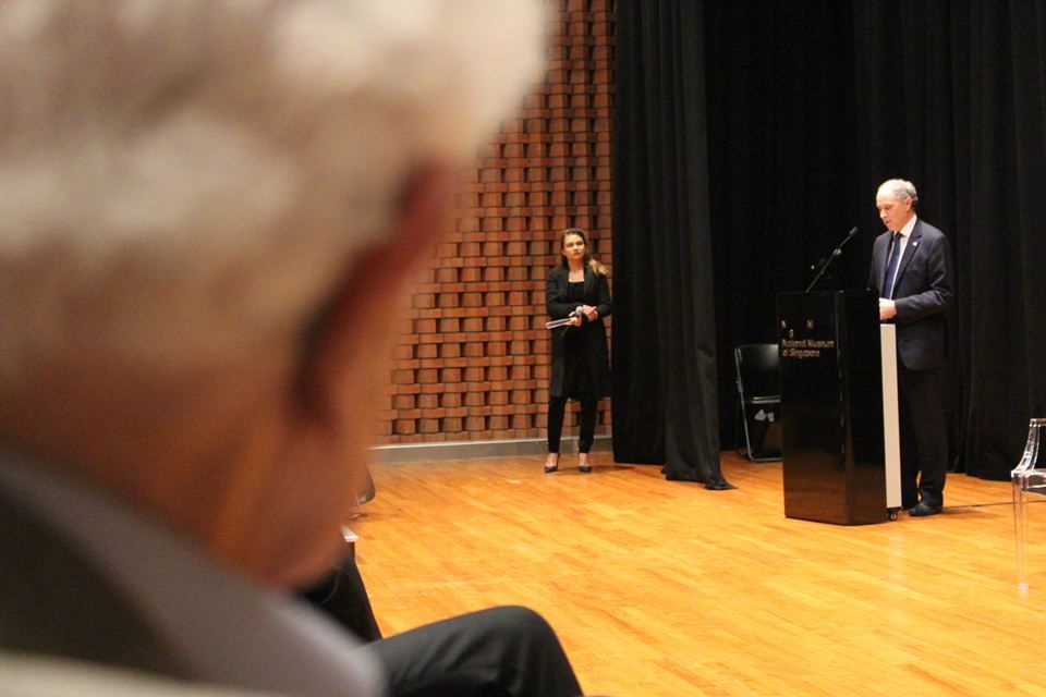 HC Scott Wightman adressing the audience at the launch of "200 Years of Singapore and the United Kingdom".