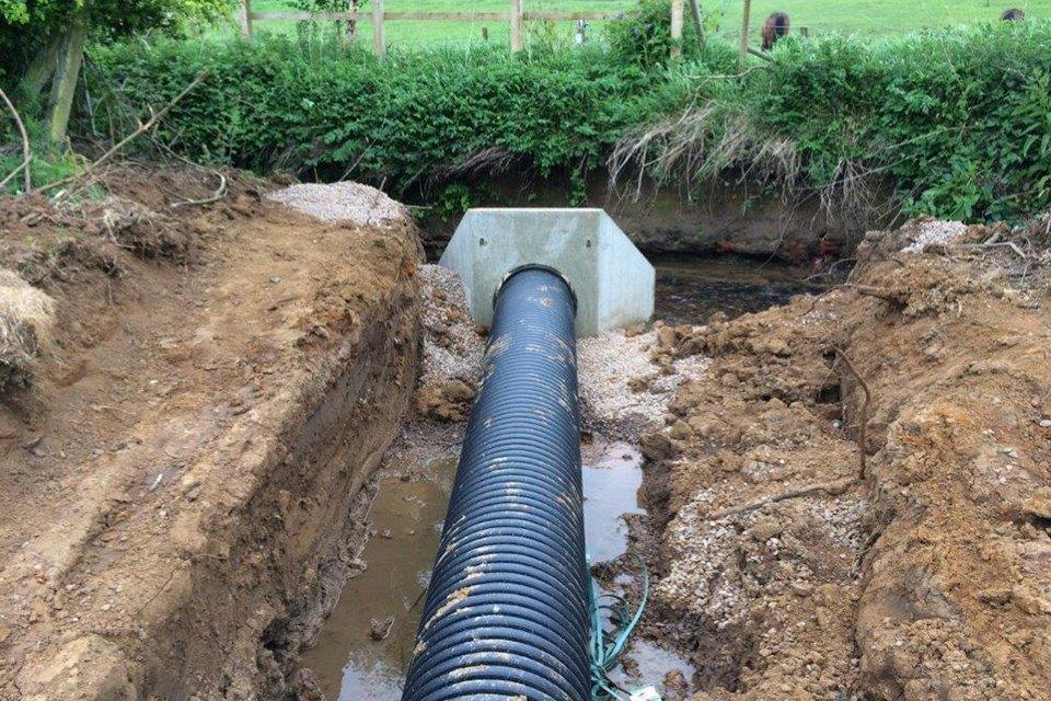 Drainage pipe being installed at Allerdean Mill