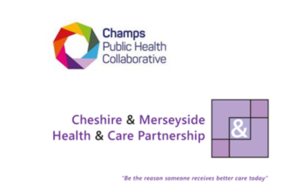 Logos of the CHAMPS public health collaborative and the Cheshire and Merseyside Health and Care Partnership