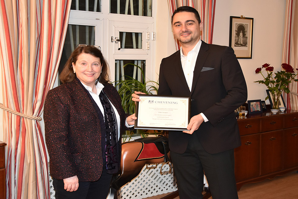 Ambassador presented Eldar with the customary certificate confirming that he had completed his scholarship.