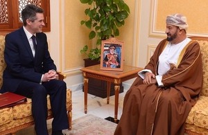 Gavin Williamson meets Badr Bin Saud Bin Harib Al Busaidi.