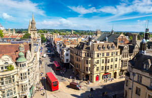 An aerial view of the city centre of Oxford.