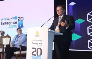 Mark Field giving a speech at the Fintegrate Zone conference in Mumbai