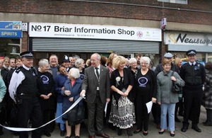 Baroness Newlove outside the community shop