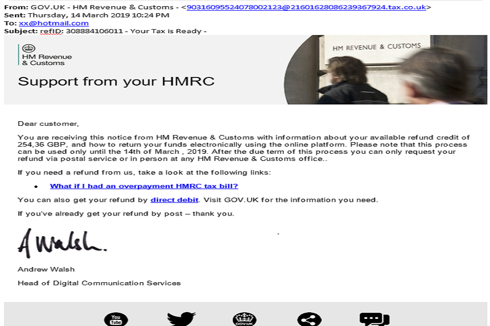 Examples of HMRC related phishing emails and bogus contact - GOV.UK