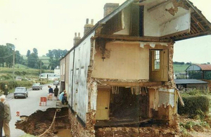 A house in Colyton, East Devon, severely damaged by the floods of 1968