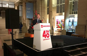 Welsh Secretary delivering his speech at the ROCKWOOL UK 40th anniversary event