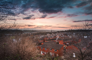 A low aerial shot of a street in Leeds