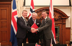 Her Majesty's Trade Commissioner to Europe, Andrew Mitchell, with Stefán Haukur Jóhannesson, Ambassador of Iceland to the UK, and Wegger Christian Strømmen, Ambassador of Norway to the UK.