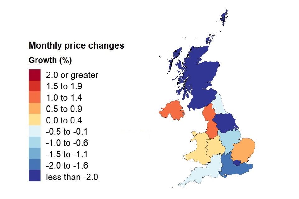 A heat map showing price changes by country and government office region.