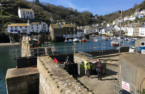 A photo of Polperro harbour showing the tidal gate