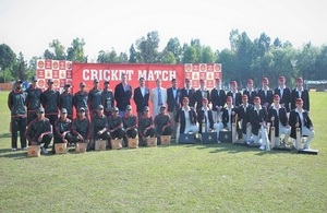 Players of RMAS and PMA Cricket team with the British Deputy High Comissioner, Richard Crowder