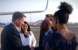 Jeremy Hunt shakes hands with the Moses Anibaba, the British Council's Regional Director for Sub-Saharan Africa.