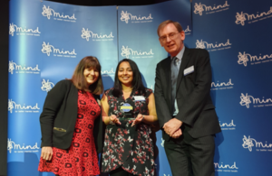 Jan Sensier (deputy director), Jaz Deo (mental health project manager) and Alan Eccles (Public Guardian) at the Mind awards.