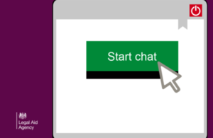 Graphic image showing a green button with the words 'start chat' on them, with a mouse pointer hovering over the top