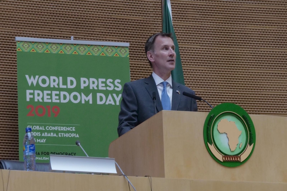 The Foreign Secretary speaking at the UNESCO World Press Freedom Day celebrations