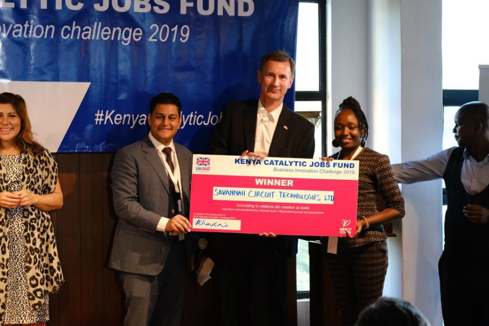 Jeremy Hunt with some of the winners of the Kenya Catalytic Jobs Fund Business Innovation Challenge 2019.