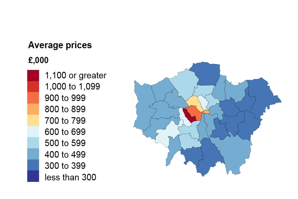 A heat map showing average price by London borough.