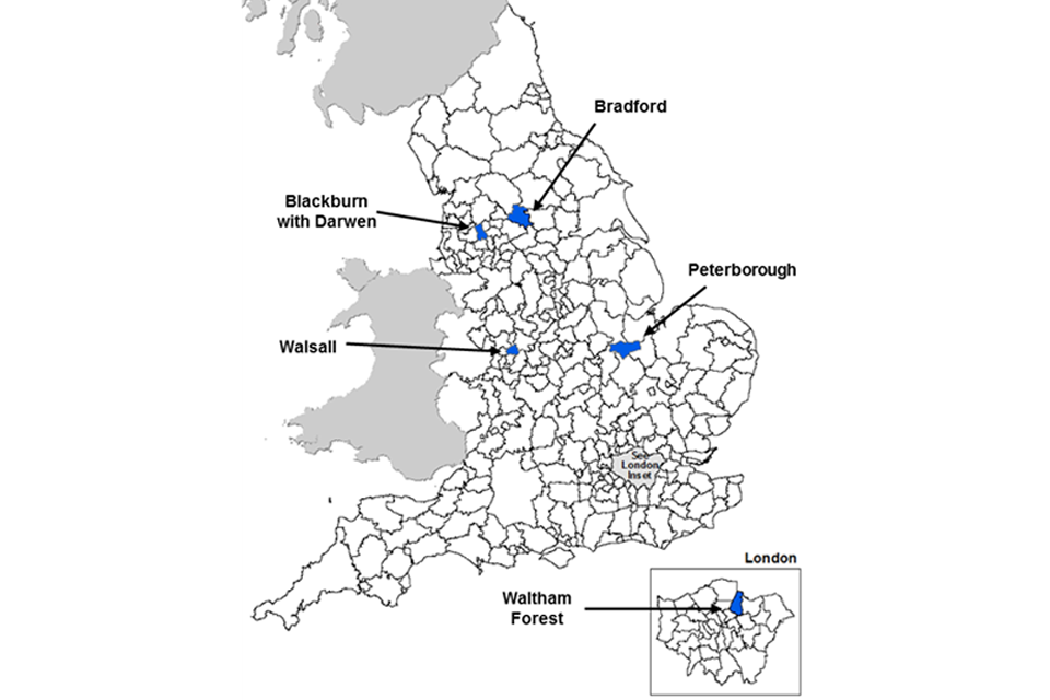 Map showing the location of the Integration Area local authorities