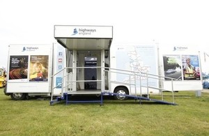 The mobile visitor centre opens into a larger exhibition that features displays and presentations.