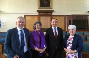 From left to right - Glyn Davies MP, Cllr Rosemarie Harris, UK Government Minister for Wales Lord Bourne and Cllr Ellen ap Gwynn