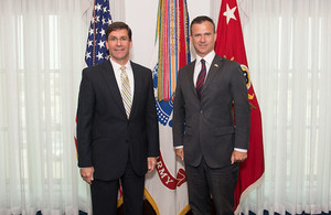 Defence Minister Mark Lancaster meets with US Secretary of the Army Dr. Mark T. Espern at the Pentagon