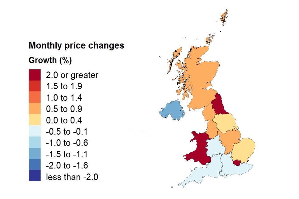 A heat map showing price changes by country and government office region.