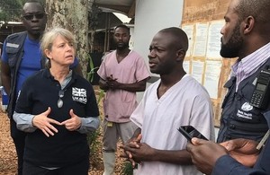 International Development Minister and FCO Minister for Africa, Harriett Baldwin (left) pictured meeting medical staff helping tackle Ebola in the DRC, May 2019.