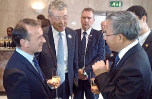 From left to right - Welsh Secretary Alun Cairns, Chinese Ambassador Liu Xiaming and Chinese Vice Premier Hu Chunhua.