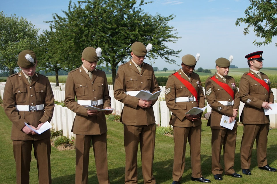 Members of the 1st Battalion The Royal Welsh, participate at the rededication service for Cpl Davies, Crown Copyright, All rights reserved