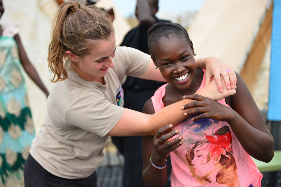 Lt Rosemary Leyshon teaching the technique for escaping a chokehold from the rear 