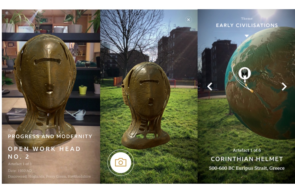 Three screenshots from the BBC's Civilisations app